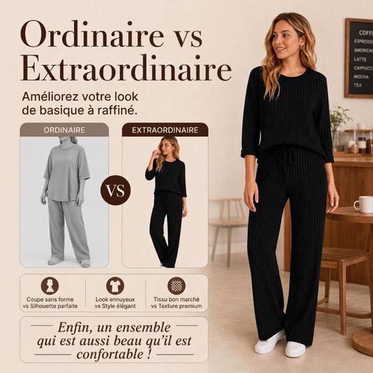 🔥DERNIER JOUR DE SOLDE : -50%👍✨Ensemble féminin 2026 style britannique : haut en maille côtelée et pantalon droit