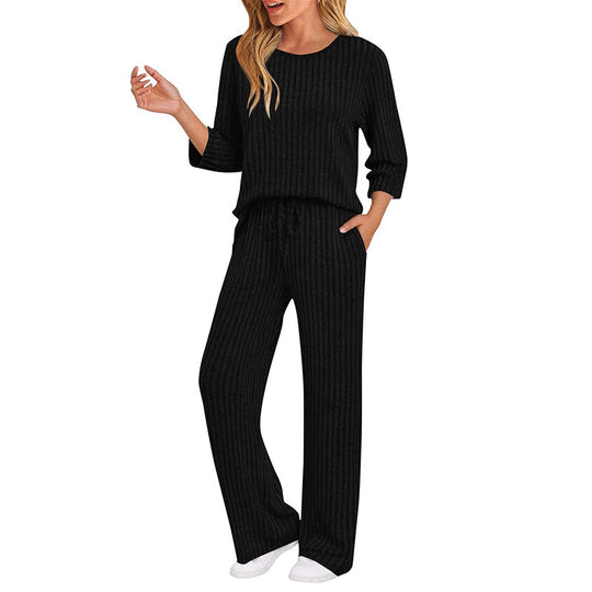 🔥DERNIER JOUR DE SOLDE : -50%👍✨Ensemble féminin 2026 style britannique : haut en maille côtelée et pantalon droit
