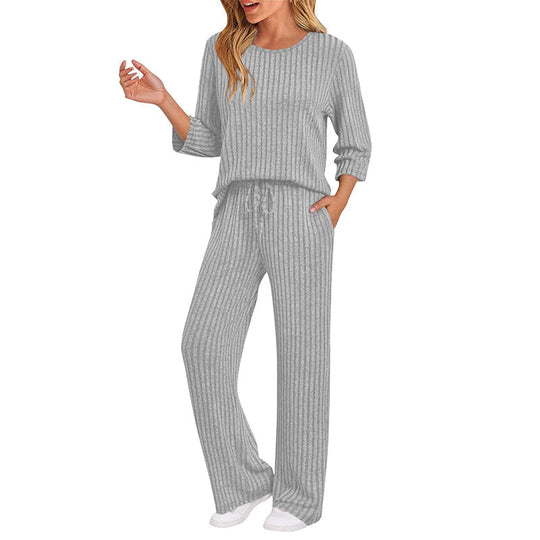 🔥DERNIER JOUR DE SOLDE : -50%👍✨Ensemble féminin 2026 style britannique : haut en maille côtelée et pantalon droit