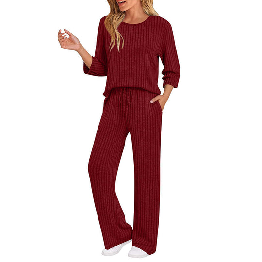 🔥DERNIER JOUR DE SOLDE : -50%👍✨Ensemble féminin 2026 style britannique : haut en maille côtelée et pantalon droit