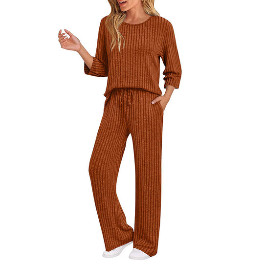 🔥DERNIER JOUR DE SOLDE : -50%👍✨Ensemble féminin 2026 style britannique : haut en maille côtelée et pantalon droit