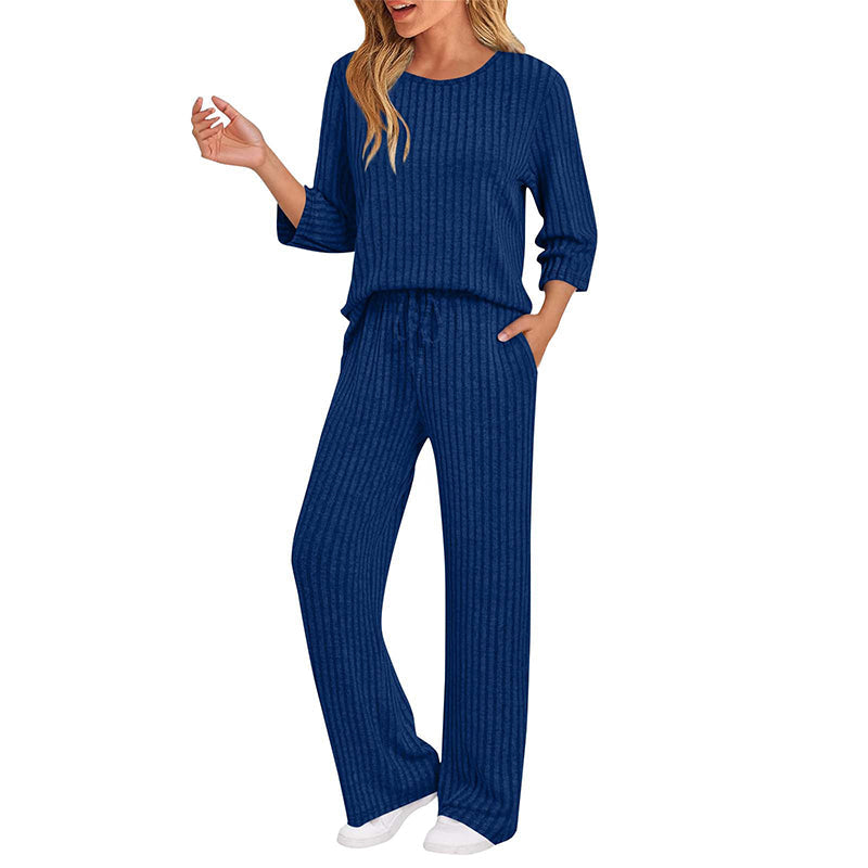 🔥DERNIER JOUR DE SOLDE : -50%👍✨Ensemble féminin 2026 style britannique : haut en maille côtelée et pantalon droit