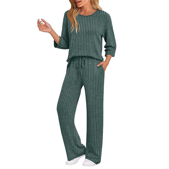 🔥DERNIER JOUR DE SOLDE : -50%👍✨Ensemble féminin 2026 style britannique : haut en maille côtelée et pantalon droit