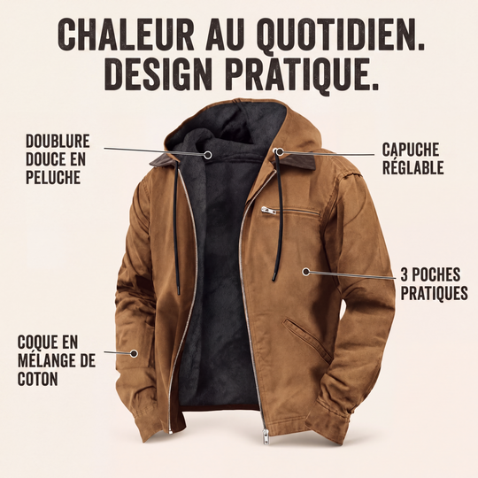 ⏳Liquidation totale⏳Veste de travail à capuche doublée de peluche pour homme