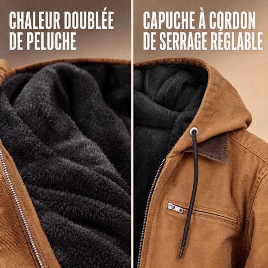 ⏳Liquidation totale⏳Veste de travail à capuche doublée de peluche pour homme