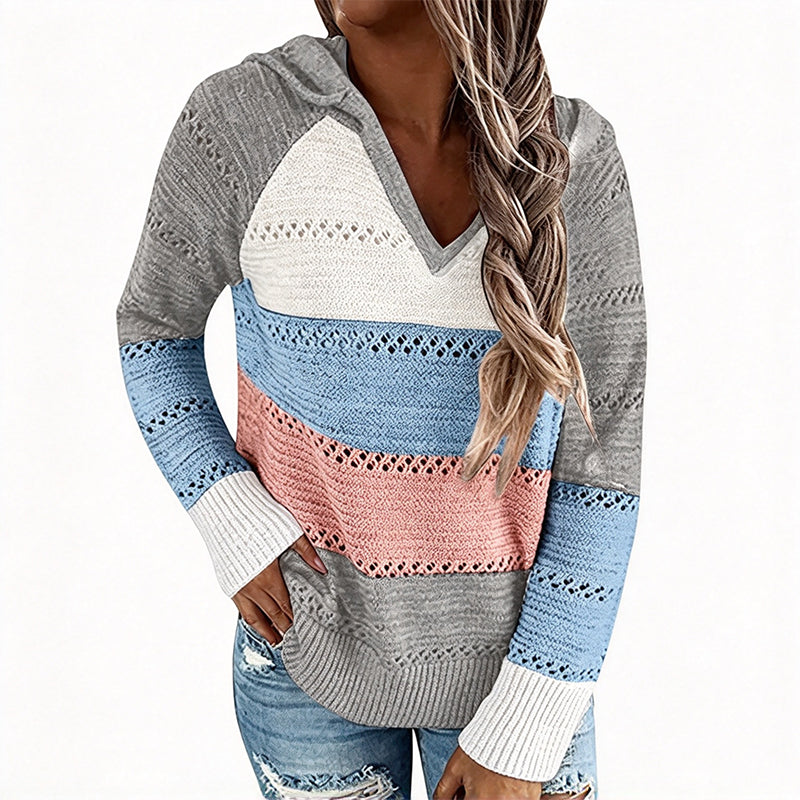 Sweet-capuche en maille ajourée et colorblock pour femme