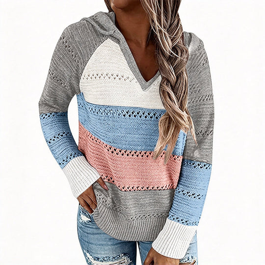 Sweet-capuche en maille ajourée et colorblock pour femme