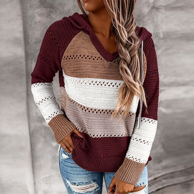 Sweet-capuche en maille ajourée et colorblock pour femme