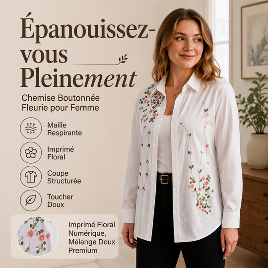 ⏳Liquidation totale⏳Chemise à manches longues à imprimé floral pour femmes