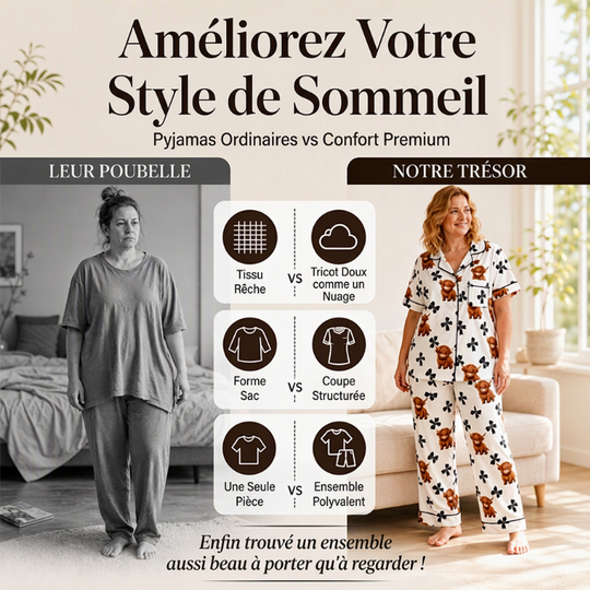 Ensemble de pyjama 3 pièces pour femme à motif vache Highland