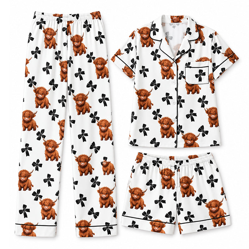 Ensemble de pyjama 3 pièces pour femme à motif vache Highland