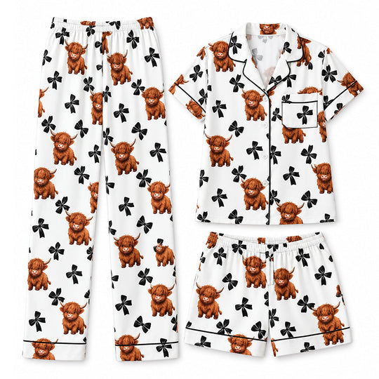 Ensemble de pyjama 3 pièces pour femme à motif vache Highland