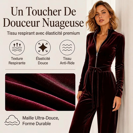 Combinaison en velours chic à col montant pour femme