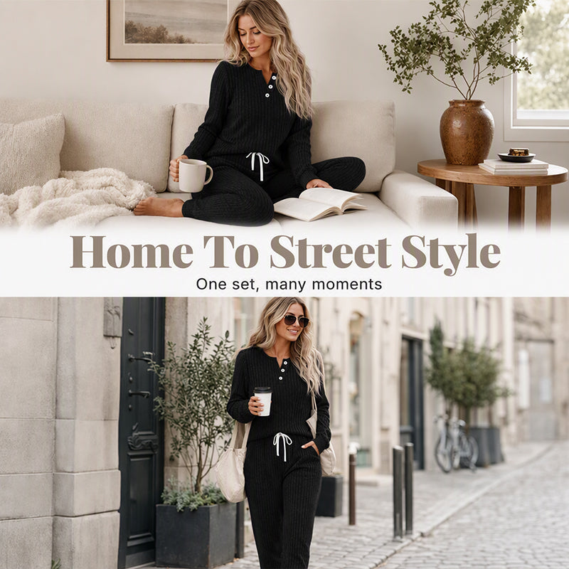 Ensemble 2 pièces pour femme : haut et pantalon à cordon de serrage