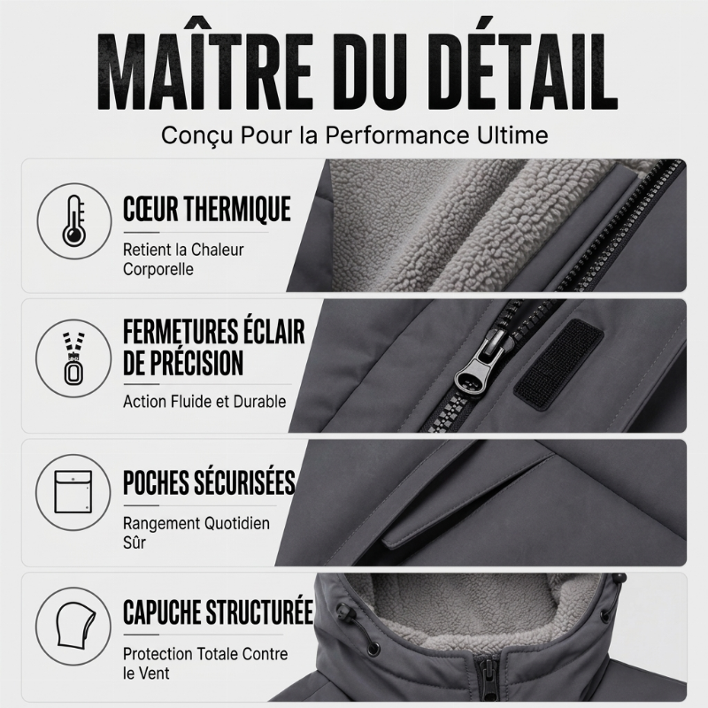 Veste à capuche thermique et coupe-vent d'hiver pour homme