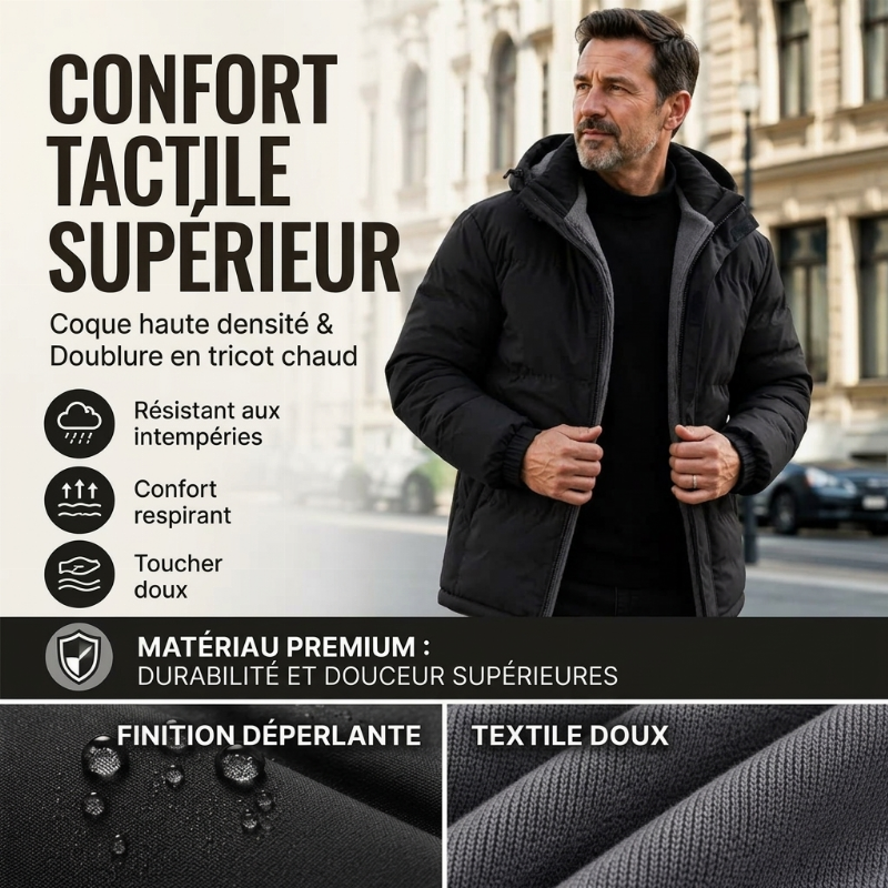 Veste à capuche thermique et coupe-vent d'hiver pour homme