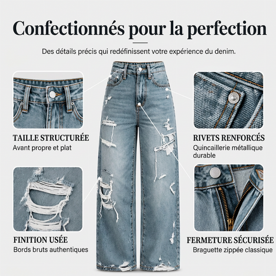 Pantalon en jean large et déchiré élégant pour femme