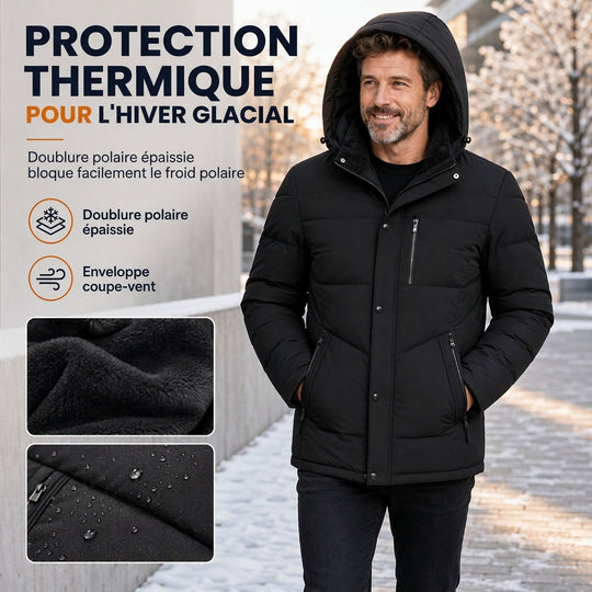 Manteau d'hiver pour homme doublé polaire avec capuche amovible