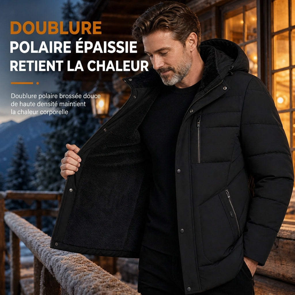 Manteau d'hiver pour homme doublé polaire avec capuche amovible
