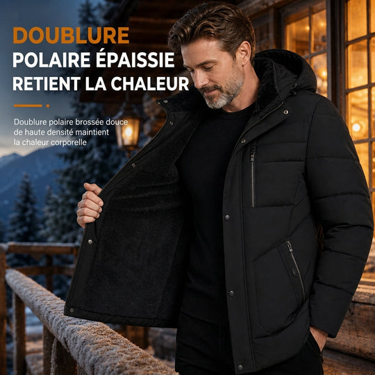 Manteau d'hiver pour homme doublé polaire avec capuche amovible