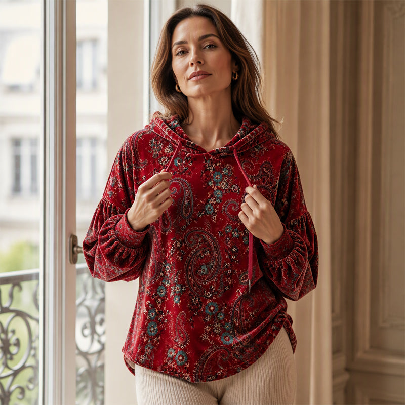 📢📢50 % DE RÉDUCTION !! ⏰Hoodie à capuche avec cordon de serrage et imprimé cachemire pour femme