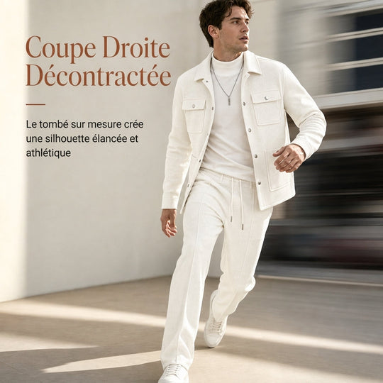 Ensemble veste et pantalon décontracté en maille gaufrée pour homme
