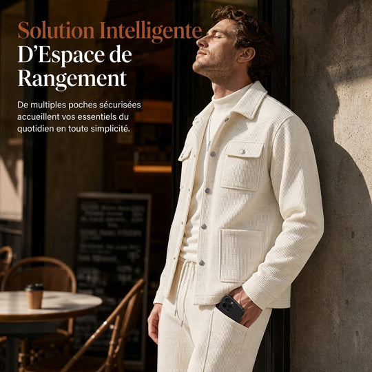 Ensemble veste et pantalon décontracté en maille gaufrée pour homme