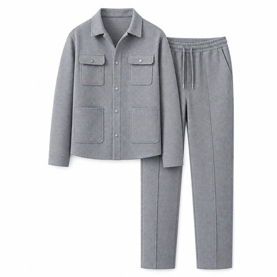 Ensemble veste et pantalon décontracté en maille gaufrée pour homme