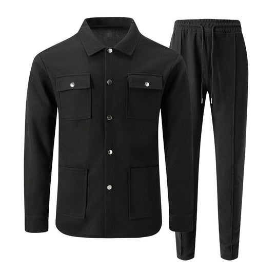 Ensemble veste et pantalon décontracté en maille gaufrée pour homme