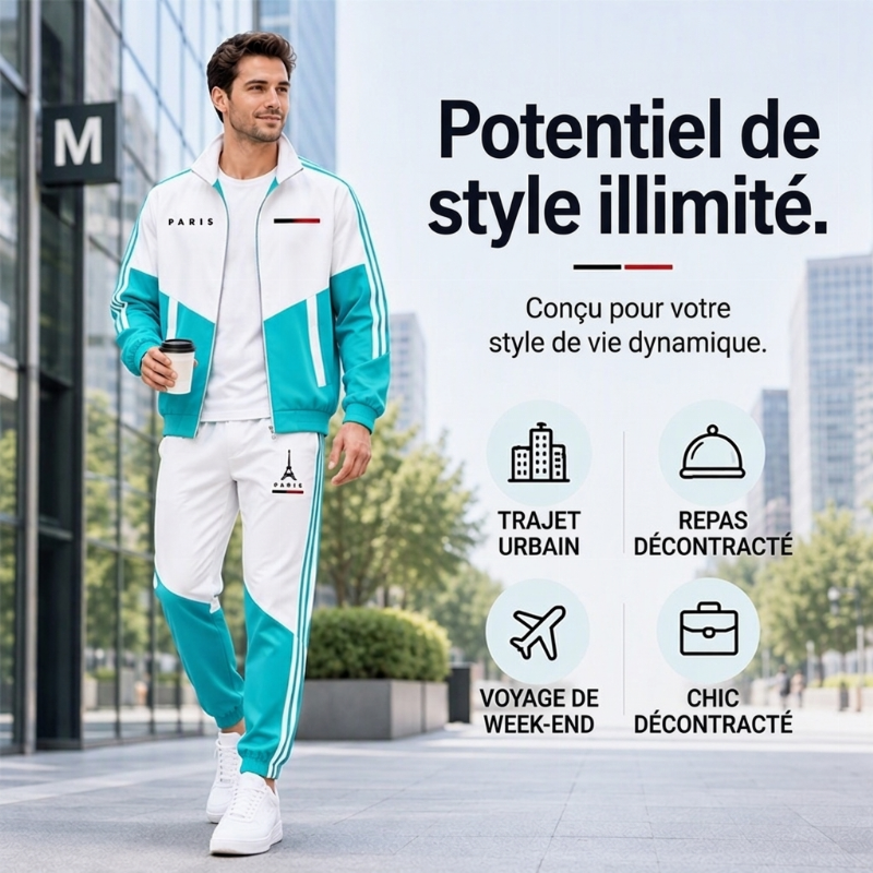 Ensemble Veste Zippée à Bloc de Couleurs et Pantalon à Cordon de Serrage pour Homme