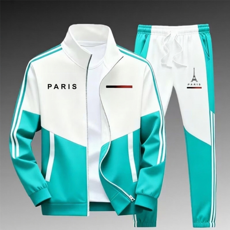 Ensemble Veste Zippée à Bloc de Couleurs et Pantalon à Cordon de Serrage pour Homme