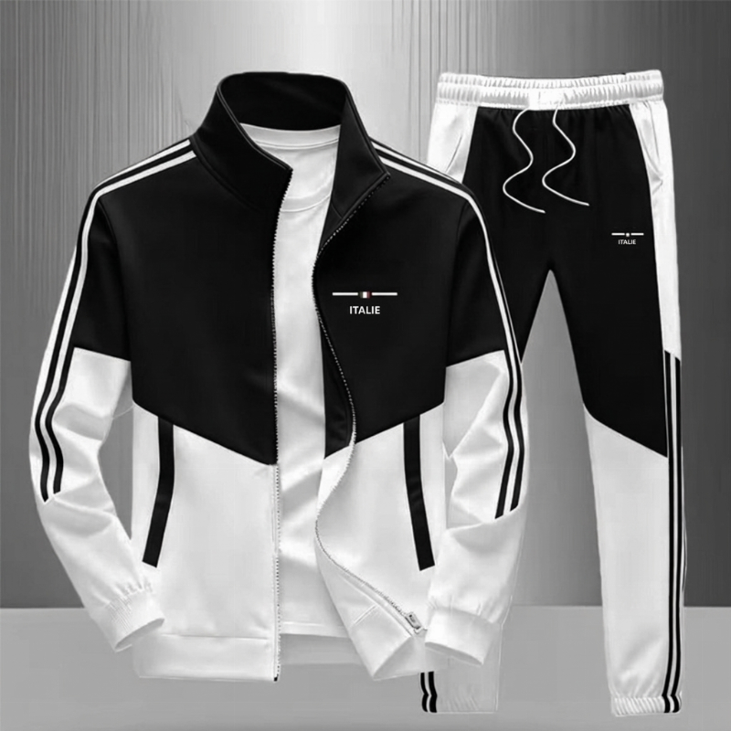 Ensemble Veste Zippée à Bloc de Couleurs et Pantalon à Cordon de Serrage pour Homme
