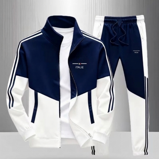 Ensemble Veste Zippée à Bloc de Couleurs et Pantalon à Cordon de Serrage pour Homme