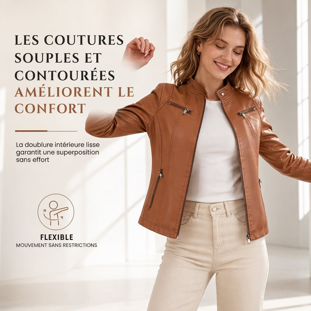 Moto courte légère en simili cuir femme pour le printemps et l'automne