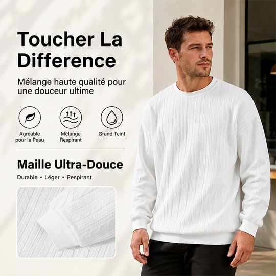 Pull en maille torsadée à col rond pour homme