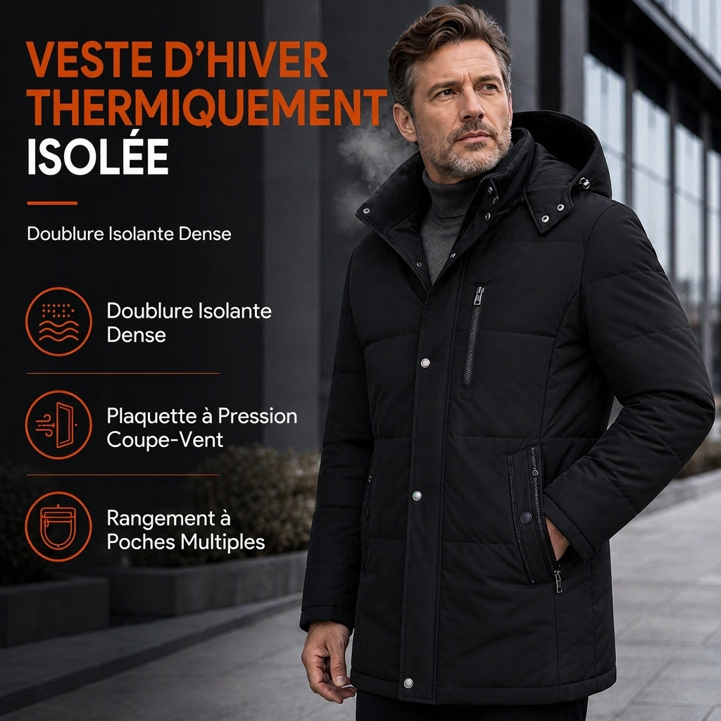 Manteau en coton matelassé mi-long d'hiver, épais et décontracté pour hommes d'âge moyen