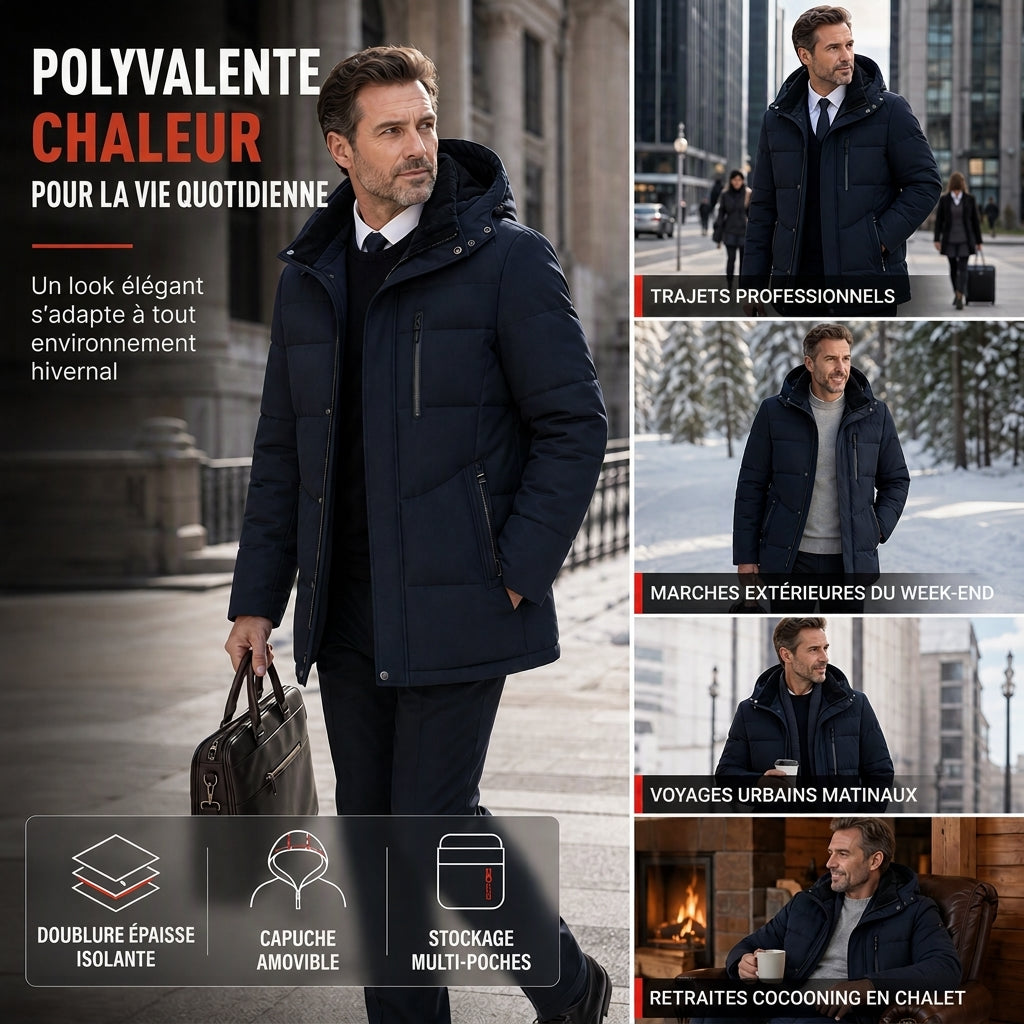 Manteau en coton matelassé mi-long d'hiver, épais et décontracté pour hommes d'âge moyen