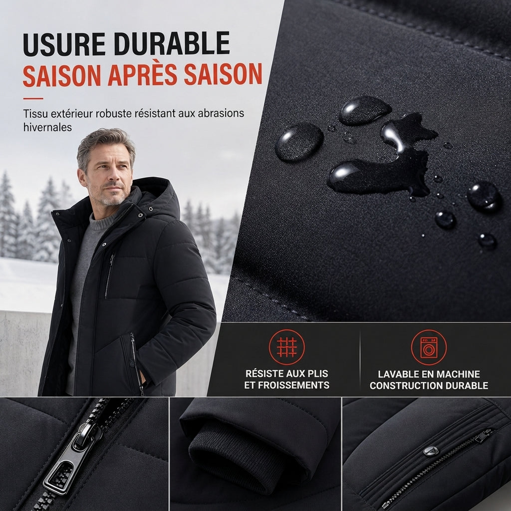 Manteau en coton matelassé mi-long d'hiver, épais et décontracté pour hommes d'âge moyen