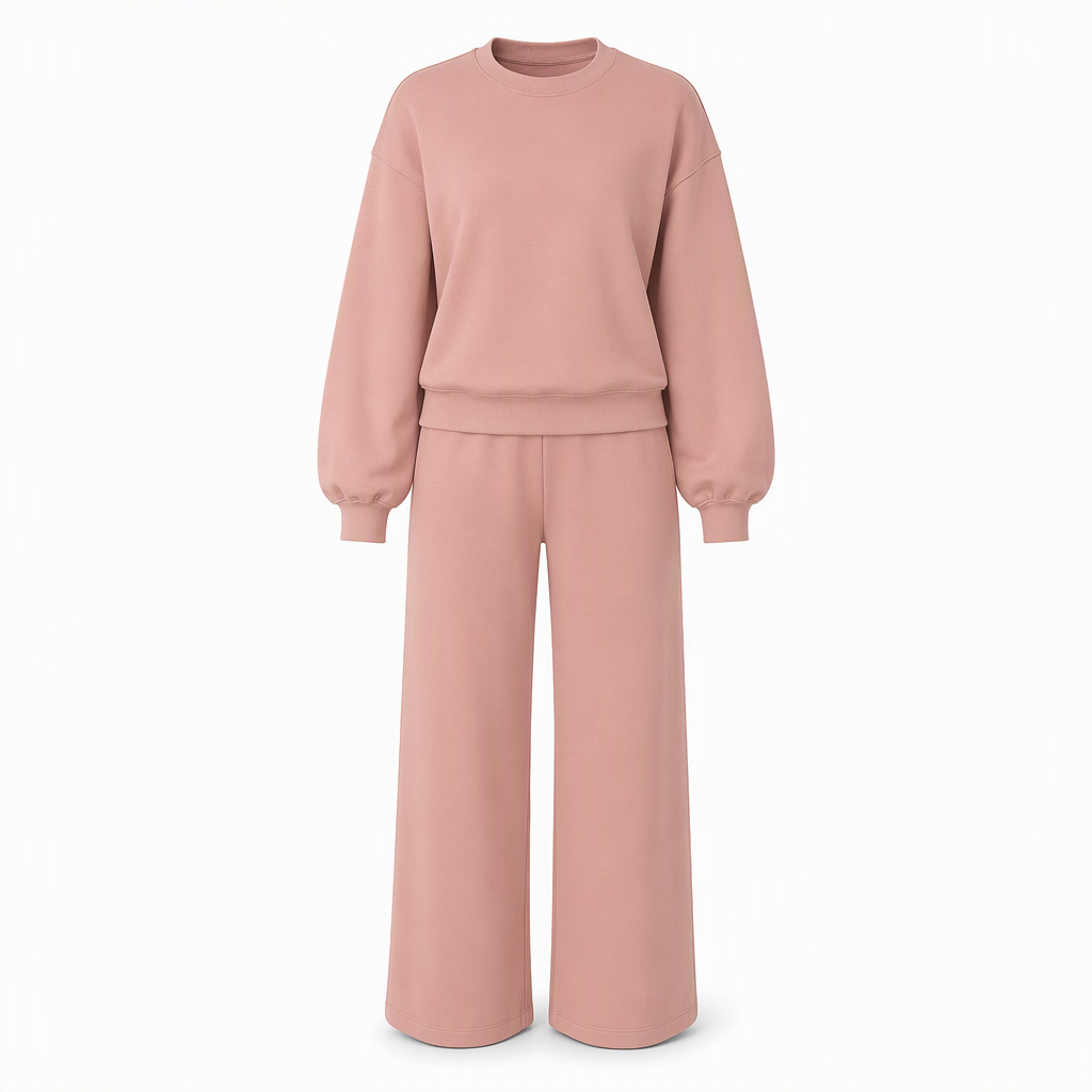 🔥 50% de réduction 🔥Ensemble de détente en maille deux pièces décontracté pour femmes, avec sweat-shirt à manches longues et col montant et pantalon taille haute à jambes larges
