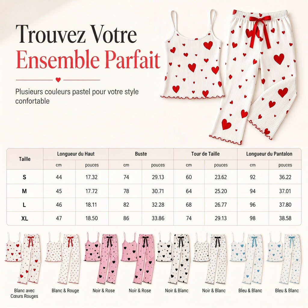 Ensemble de pyjama côtelé 2 pièces pour femme, débardeur à imprimé cœur et pantalon long, tenue de détente