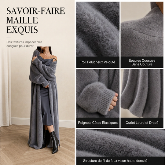 🔥 50% de réduction 🔥Cardigan long en fausse fourrure de vison pour femme, manteau en tricot oversize et duveteux pour l'automne et l'hiver