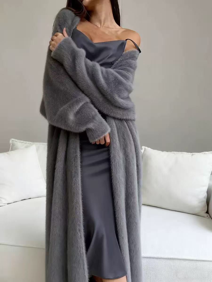 🔥 50% de réduction 🔥Cardigan long en fausse fourrure de vison pour femme, manteau en tricot oversize et duveteux pour l'automne et l'hiver