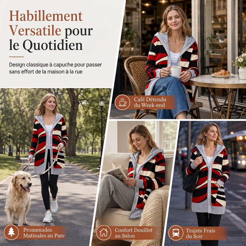 🔥 50% de réduction 🔥Pull à capuche mi-long en maille pour femme, doublure en coton