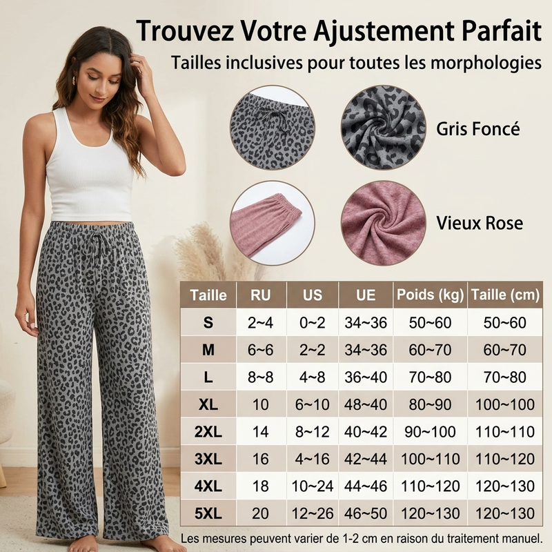 Pantalon de survêtement décontracté à larges jambes et imprimé léopard pour femme