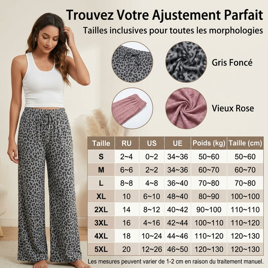 Pantalon de survêtement décontracté à larges jambes et imprimé léopard pour femme