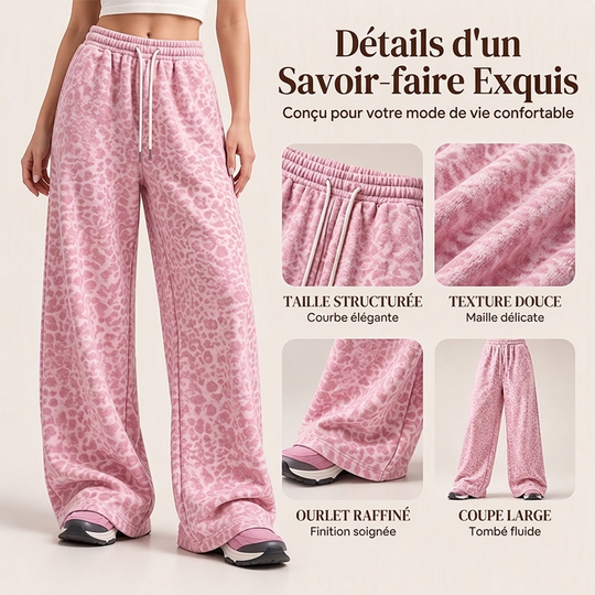 Pantalon de survêtement décontracté à larges jambes et imprimé léopard pour femme