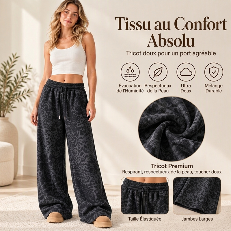 Pantalon de survêtement décontracté à larges jambes et imprimé léopard pour femme
