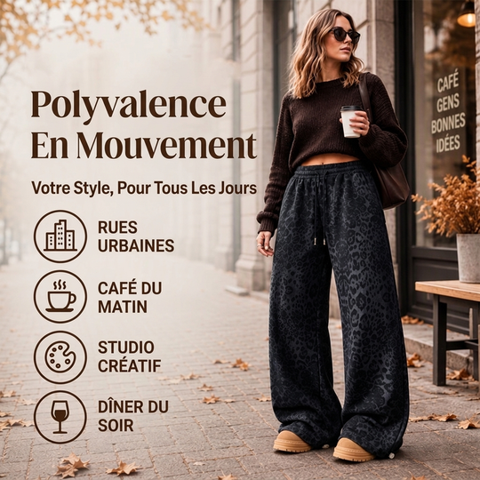Pantalon de survêtement décontracté à larges jambes et imprimé léopard pour femme