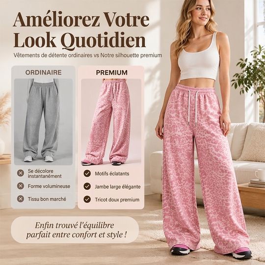 Pantalon de survêtement décontracté à larges jambes et imprimé léopard pour femme