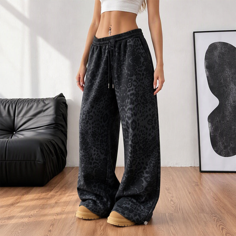 Pantalon de survêtement décontracté à larges jambes et imprimé léopard pour femme